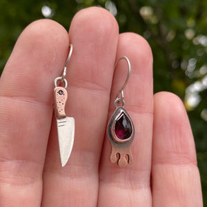 Garnet Drippy + Knife Dangle Earrings {B}