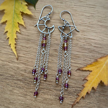 Load image into Gallery viewer, Garnet Moon &amp; Star Beaded Fringe Earrings