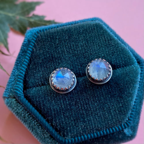 Rose Cut Rainbow Moonstone Studs / Made to Order