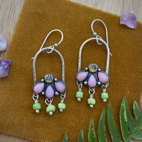 Pink Opal & Ethiopian Opal Arch Flower Earrings