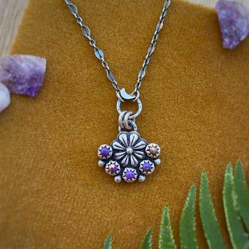 Purple Copper Turquoise Lunar Flower Necklace / 16”