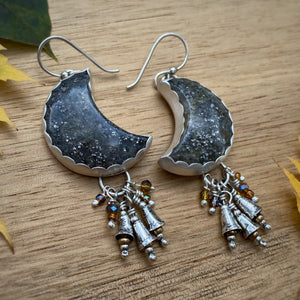 Black Sunstone Moon Bell Earrings