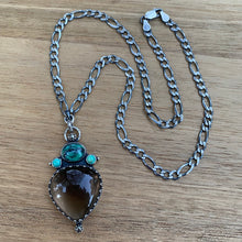 Load image into Gallery viewer, Black Bridge Variscite, Smokey Quartz, Pyrite, &amp; Turquoise Chunky Chain Statement Necklace / 18”