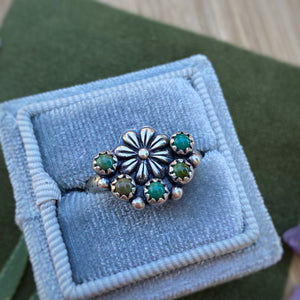 Chinese Turquoise Flower Ring / Size 8