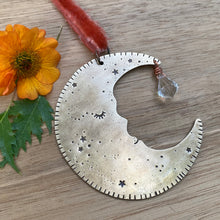 Load image into Gallery viewer, Brass &amp; Glass Crescent Moon Ornament {B}