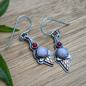 Pink Opal & Coral Ice Cream Cone Earrings