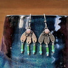 Load image into Gallery viewer, Pink Opal Beaded Fringe Flower Earrings