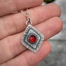 Load image into Gallery viewer, Garnet Shield Stamped Pendant Necklace / 19”