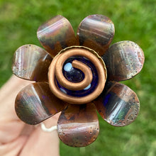 Load image into Gallery viewer, Copper, Brass, &amp; Glass Flower Pick / Navy Dots