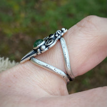 Load image into Gallery viewer, Green Serpentine &amp; Onyx Sword Statement Ring / Size 9.25-9.75
