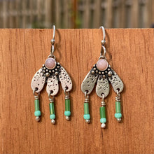 Load image into Gallery viewer, Pink Opal Beaded Fringe Flower Earrings