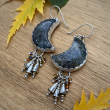 Load image into Gallery viewer, Black Sunstone Moon Bell Earrings