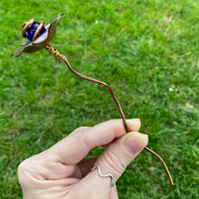 Load image into Gallery viewer, Copper, Brass, &amp; Glass Flower Pick / Navy Dots