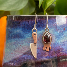 Load image into Gallery viewer, Garnet Drippy + Knife Dangle Earrings {A}