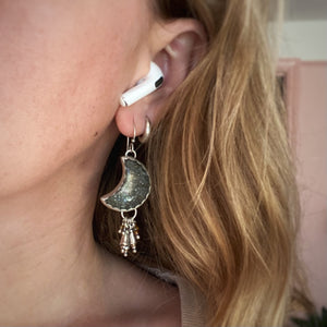 Black Sunstone Moon Bell Earrings