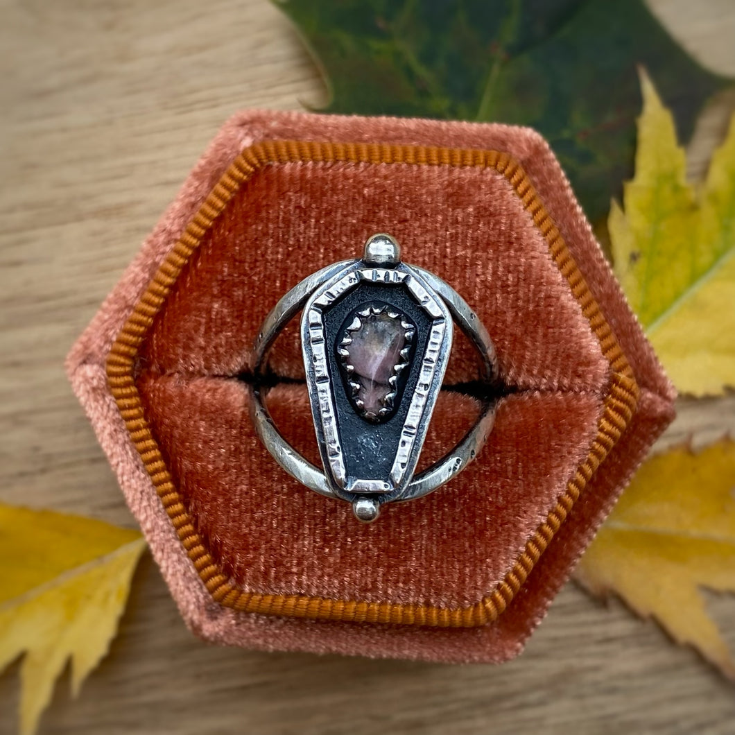 Rhodonite Coffin Ring / Size 6.75