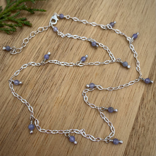 Tanzanite Beaded Choker Necklace / 15”-16.5”