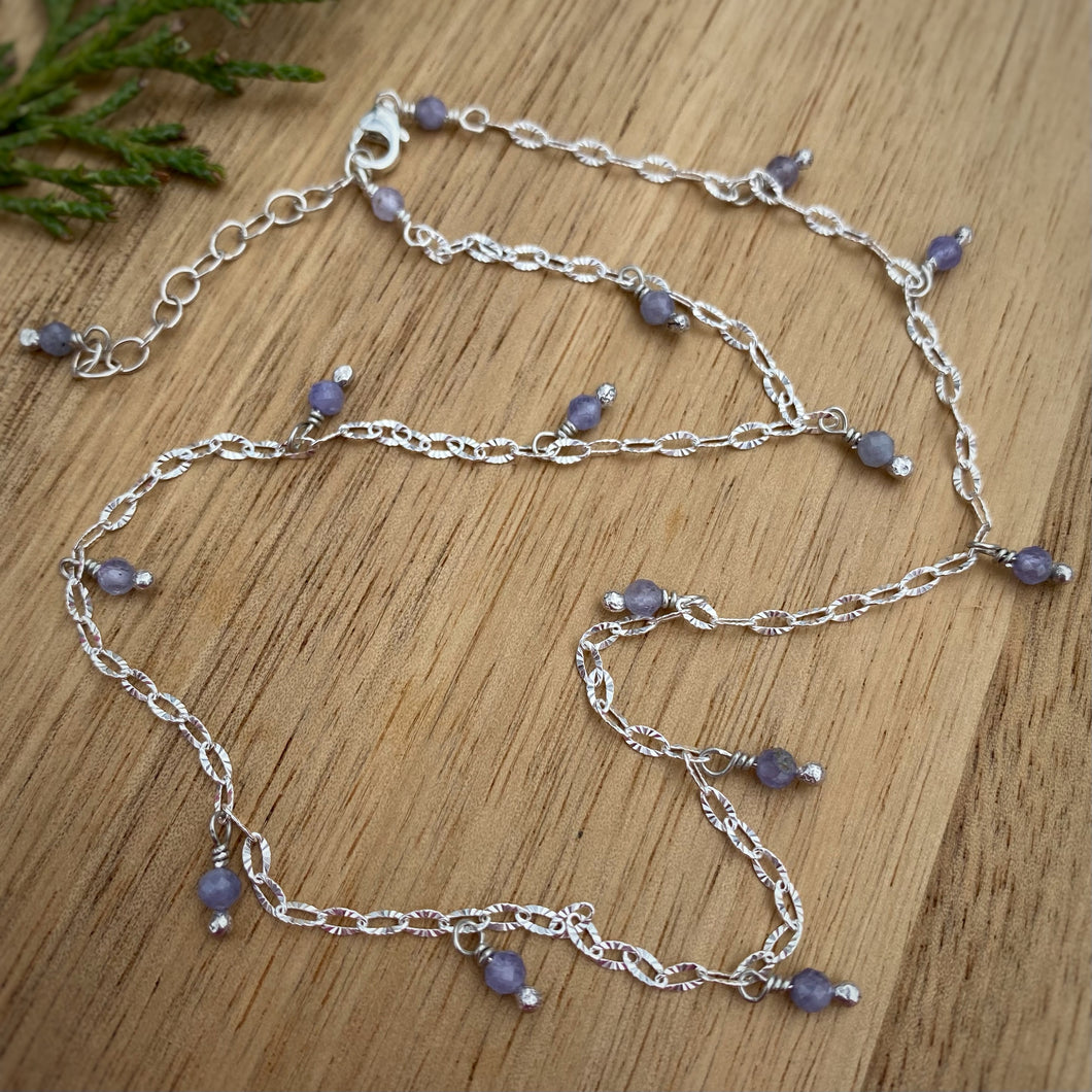 Tanzanite Beaded Choker Necklace / 15”-16.5”