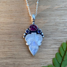 Load image into Gallery viewer, Rainbow Moonstone, Pink Tourmaline, &amp; Iolite Leaf Necklace / 20”