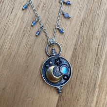 Load image into Gallery viewer, Rainbow Moonstone Moon Shadowbox Necklace / 22”