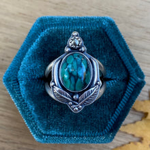 Load image into Gallery viewer, Black Bridge Variscite &amp; Pyrite Statement Ring / Size 7.75