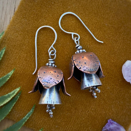 Mixed Metal Fuchsia Bell Earrings