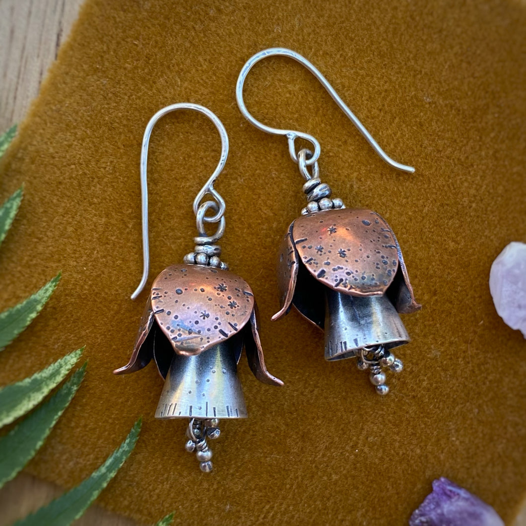 Mixed Metal Fuchsia Bell Earrings