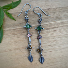 Load image into Gallery viewer, Citrine, Green Serpentine, &amp; Tiger’s Eye Forest Nymph Earrings
