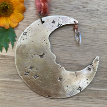 Load image into Gallery viewer, Brass &amp; Glass Crescent Moon Ornament {D}