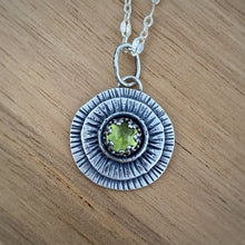 Load image into Gallery viewer, Peridot Circles Stamped Pendant Necklace / 18”