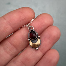 Load image into Gallery viewer, Teardrop Garnet Brass Moon Necklace / 17”