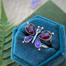 Load image into Gallery viewer, Garnet &amp; Amethyst Lunar Butterfly Ring / Size 10