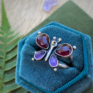 Garnet & Amethyst Lunar Butterfly Ring / Size 10