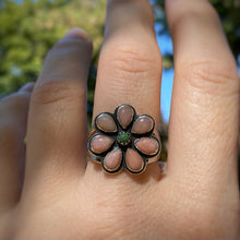 Load image into Gallery viewer, Pink Opal &amp; Chinese Turquoise Flower Power Ring / Size 9.25