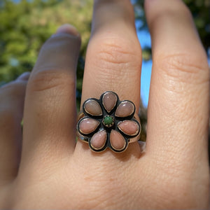 Pink Opal & Chinese Turquoise Flower Power Ring / Size 9.25