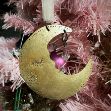 Load image into Gallery viewer, Brass &amp; Glass Crescent Moon Ornament / Blush
