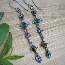 Load image into Gallery viewer, Citrine, Green Serpentine, &amp; Tiger’s Eye Forest Nymph Earrings