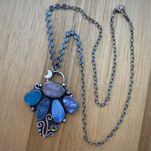 Load image into Gallery viewer, Boulder Opal, Peach Moonstone, &amp; Peridot Lunar Flower Necklace / 19.5”