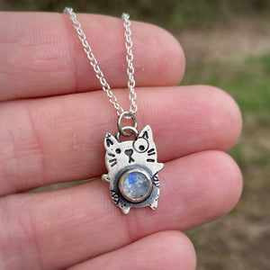 Scout, the Rainbow Moonstone Kitty Necklace / Choose your Chain Length!