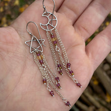 Load image into Gallery viewer, Garnet Moon &amp; Star Beaded Fringe Earrings