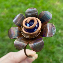 Load image into Gallery viewer, Copper, Brass, &amp; Glass Flower Pick / Navy Dots