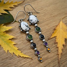 Load image into Gallery viewer, Dendritic Opal, Green Serpentine, Onyx, Amethyst, &amp; Citrine Statement Earrings