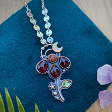 Load image into Gallery viewer, Garnet, Sunstone, &amp; Peridot Lunar Flower Necklace / 18”