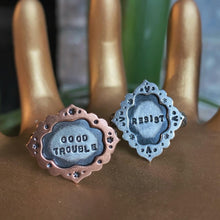 Load image into Gallery viewer, “Resist” Ornate Frame Ring / Size 7.5