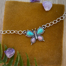 Load image into Gallery viewer, Kingman Turquoise &amp; Pink Opal Lunar Butterfly Necklace / 17”