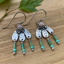Load image into Gallery viewer, Pink Opal Beaded Fringe Flower Earrings