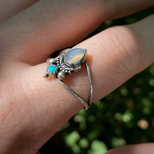 Load image into Gallery viewer, White Moonstone &amp; Turquoise Statement Ring / Size 11.25 - 11.5
