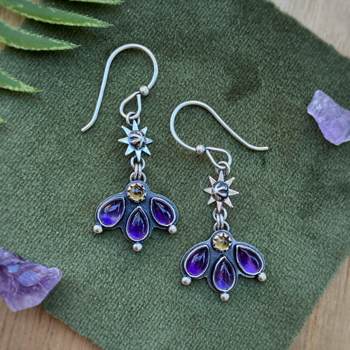Amethyst & Citrine Starry Flower Earrings