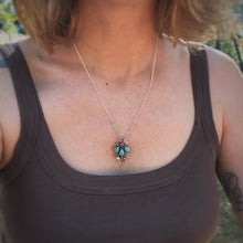 Load image into Gallery viewer, Kingman Turquoise, Sunstone, &amp; Pink Opal Lunar Flower Necklace / 20”