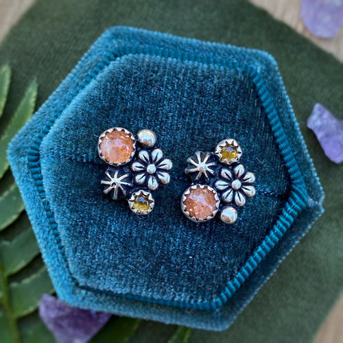 Sunstone & Citrine Flower Stud Earrings